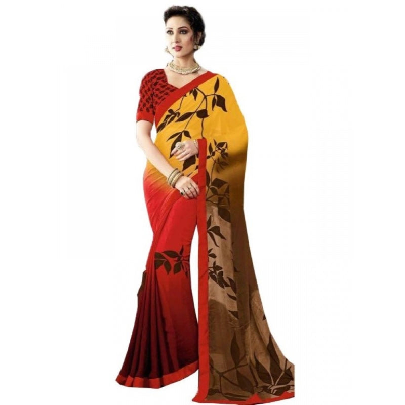 Mayawye Womens Georgette Digital Printed Saree (Red, Yellow, 6.25 Mtr)