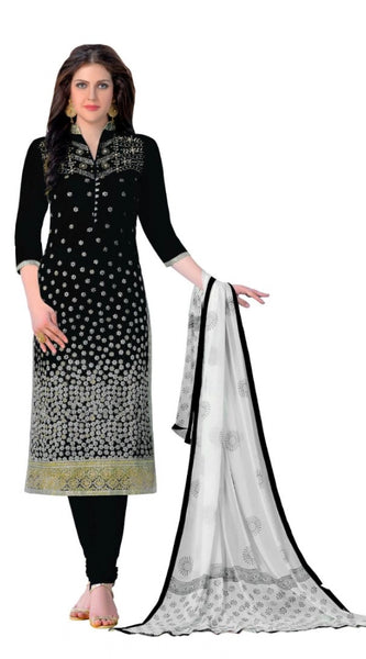 Mayawye Women's Cotton Unstitched Salwar-Suit Material With Dupatta (Black, 2-2.5mtrs)