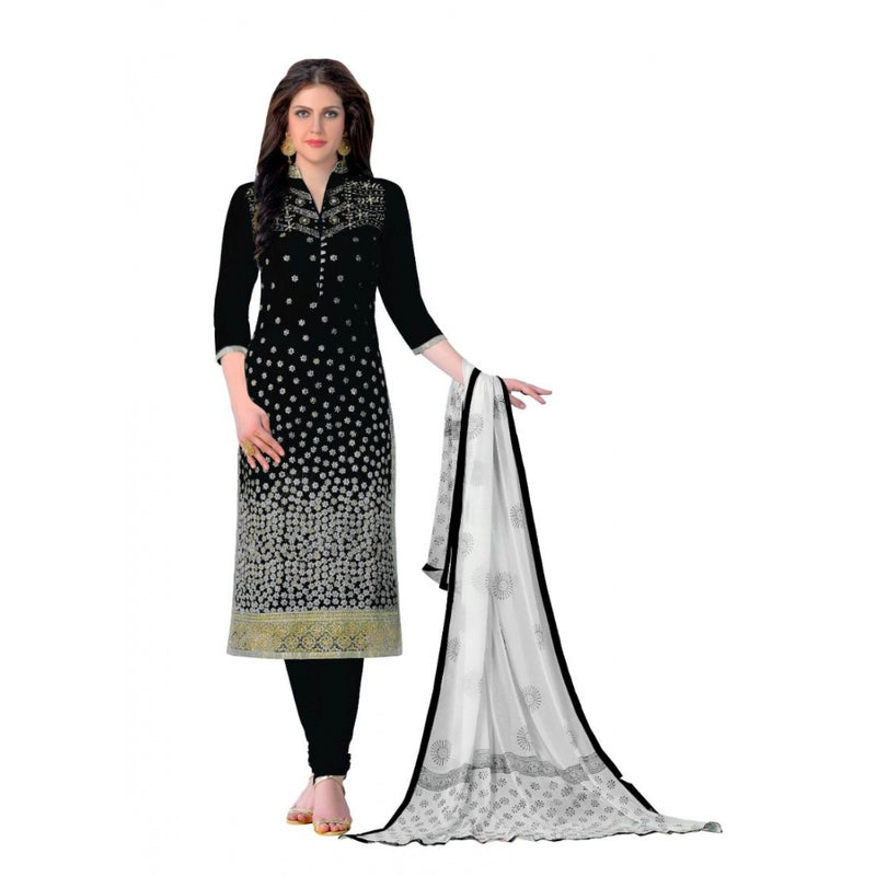 Mayawye Women's Cotton Unstitched Salwar-Suit Material With Dupatta (Black, 2-2.5mtrs)