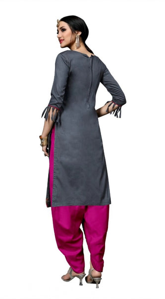 Mayawye Women's Cotton Unstitched Salwar-Suit Material With Dupatta (Grey, 2-2.5mtrs)