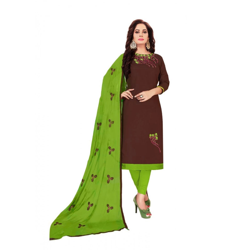 Mayawye Women's Glaze Cotton Unstitched Salwar-Suit Material With Dupatta (Brown, 2-2.5mtrs)