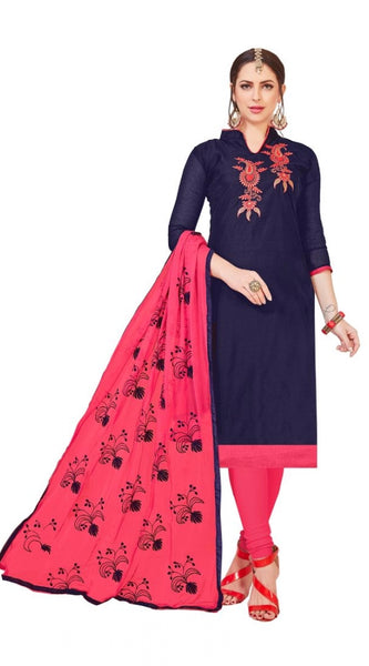 Mayawye Women's Modal Silk Unstitched Salwar-Suit Material With Dupatta (Navy Blue, 2-2.5mtrs)