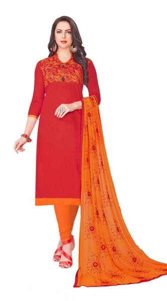 Mayawye Women's Glaze Cotton Unstitched Salwar-Suit Material With Dupatta (Red, 2-2.5mtrs)