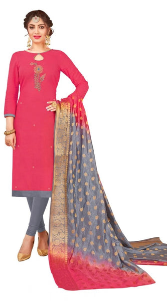 Mayawye Women's South Slub Cotton Unstitched Salwar-Suit Material With Dupatta (Pink, 2-2.5mtrs)