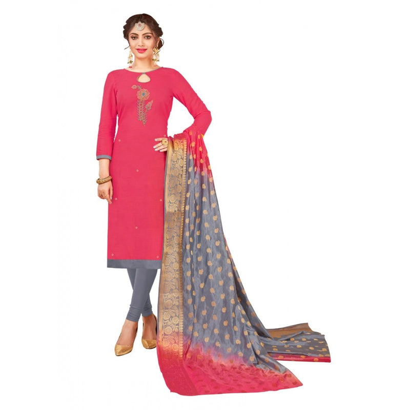 Mayawye Women's South Slub Cotton Unstitched Salwar-Suit Material With Dupatta (Pink, 2-2.5mtrs)