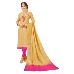 Mayawye Women's South Slub Cotton Unstitched Salwar-Suit Material With Dupatta (Sandel, 2-2.5mtrs)