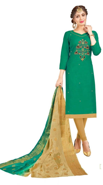 Mayawye Women's South Slub Cotton Unstitched Salwar-Suit Material With Dupatta (Green, 2-2.5mtrs)