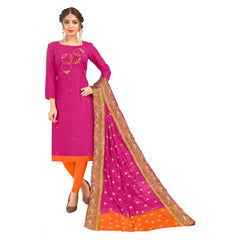 Mayawye Women's South Slub Cotton Unstitched Salwar-Suit Material With Dupatta (Magenta, 2-2.5mtrs)