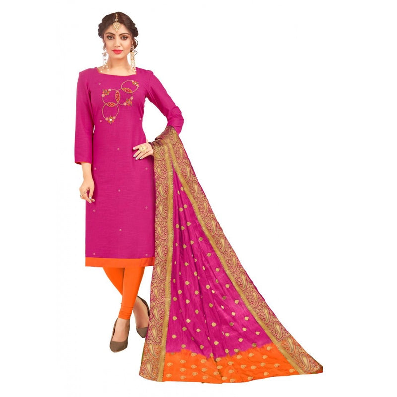 Mayawye Women's South Slub Cotton Unstitched Salwar-Suit Material With Dupatta (Magenta, 2-2.5mtrs)