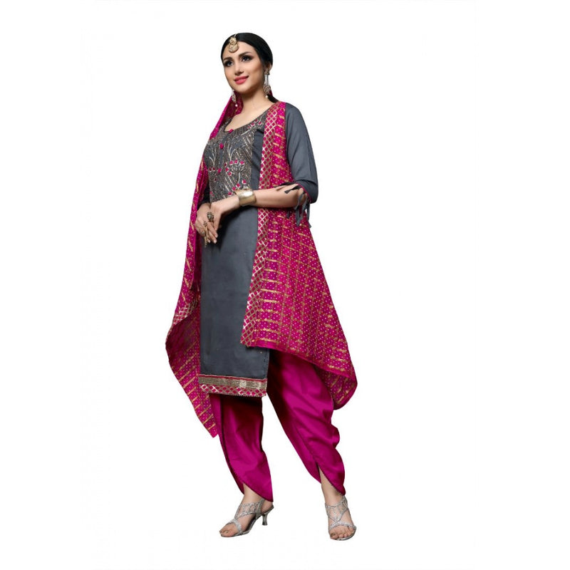 Mayawye Women's Cotton Unstitched Salwar-Suit Material With Dupatta (Grey, 2-2.5mtrs)