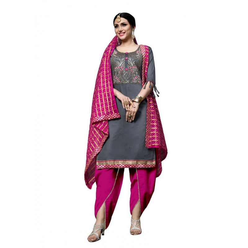 Mayawye Women's Cotton Unstitched Salwar-Suit Material With Dupatta (Grey, 2-2.5mtrs)