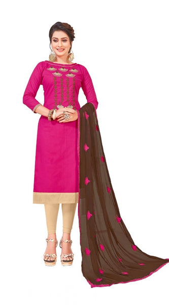 Mayawye Women's Slub Cotton Unstitched Salwar-Suit Material With Dupatta (Pink, 2-2.5mtrs)
