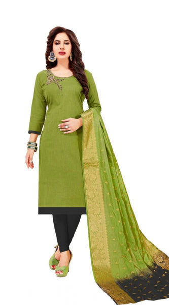 Mayawye Women's Slub Cotton Unstitched Salwar-Suit Material With Dupatta (Green, 2-2.5mtrs)