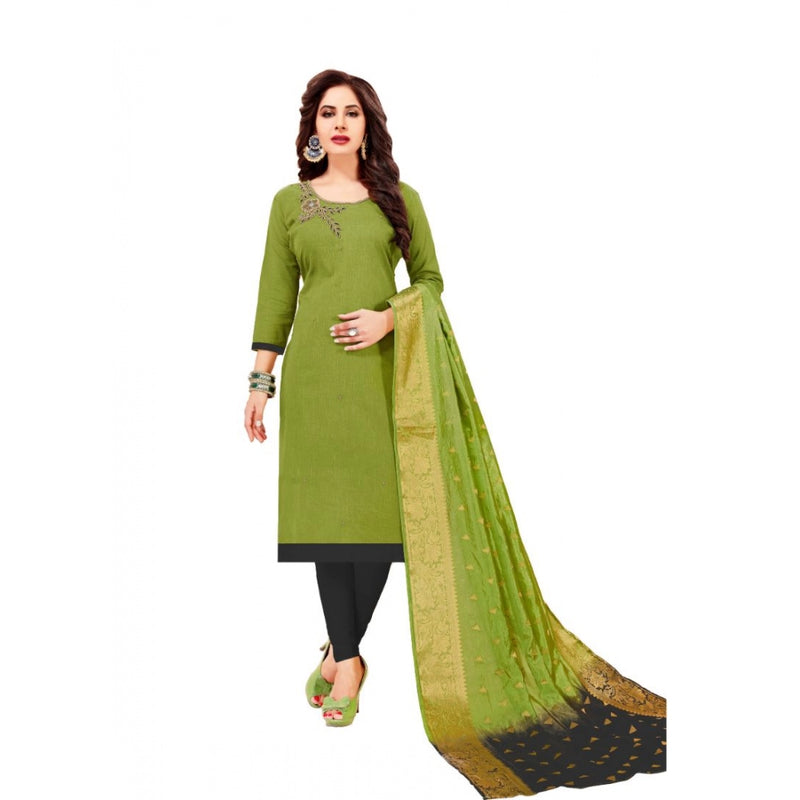 Mayawye Women's Slub Cotton Unstitched Salwar-Suit Material With Dupatta (Green, 2-2.5mtrs)