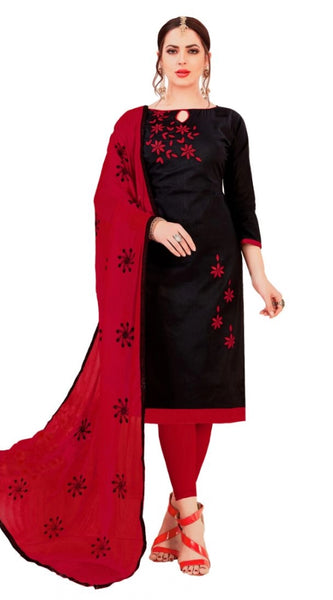 Mayawye Women's Glaze Cotton Unstitched Salwar-Suit Material With Dupatta (Black, 2-2.5mtrs)