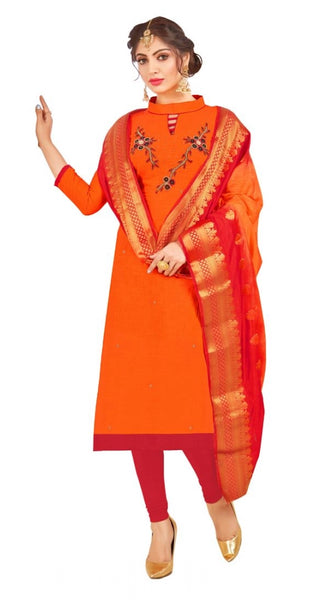 Mayawye Women's South Slub Cotton Unstitched Salwar-Suit Material With Dupatta (Oranage, 2-2.5mtrs)