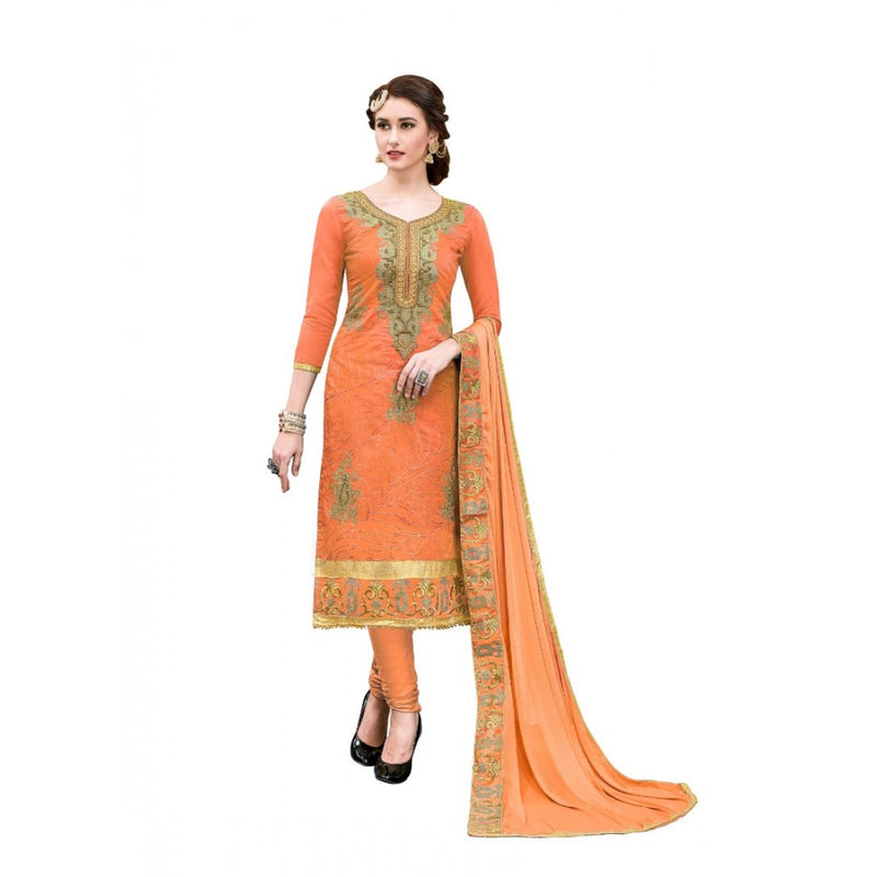 Mayawye Women's Chanderi Cotton Unstitched Salwar-Suit Material With Dupatta (Oranage, 2-2.5mtrs)