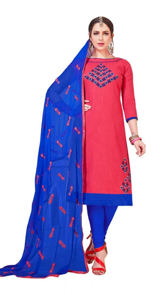 Mayawye Women's Slub Cotton Unstitched Salwar-Suit Material With Dupatta (Pink, 2-2.5mtrs)