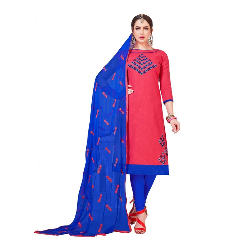 Mayawye Women's Slub Cotton Unstitched Salwar-Suit Material With Dupatta (Pink, 2-2.5mtrs)
