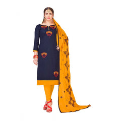 Mayawye Women's Slub Cotton Unstitched Salwar-Suit Material With Dupatta (Navy Blue, 2-2.5mtrs)