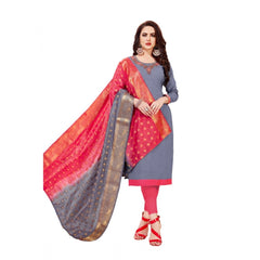 Mayawye Women's Slub Cotton Unstitched Salwar-Suit Material With Dupatta (Grey, 2-2.5mtrs)
