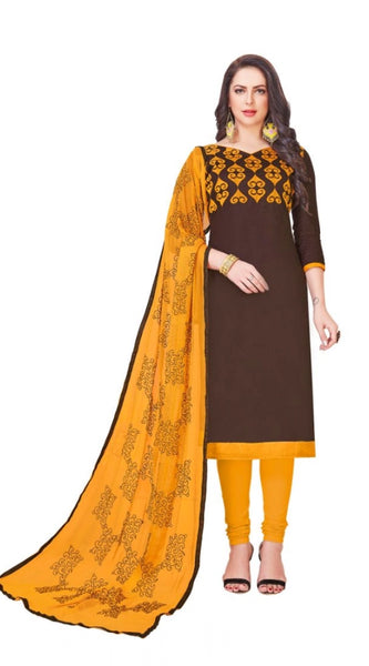 Mayawye Women's Glaze Cotton Unstitched Salwar-Suit Material With Dupatta (Coffee, 2-2.5mtrs)