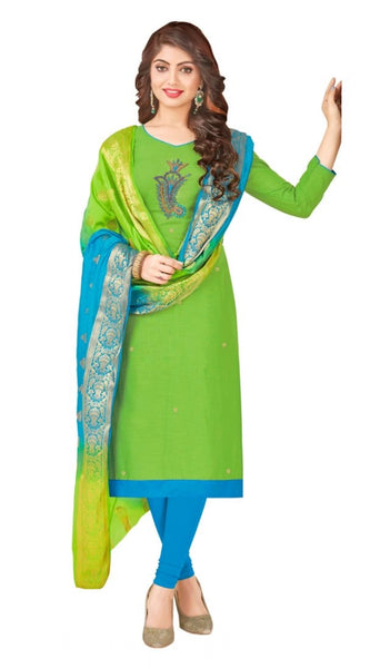 Mayawye Women's South Slub Cotton Unstitched Salwar-Suit Material With Dupatta (Green, 2-2.5mtrs)