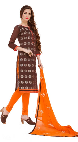 Mayawye Women's Banarasi Jacquard Unstitched Salwar-Suit Material With Dupatta (Brown, 2-2.5mtrs)