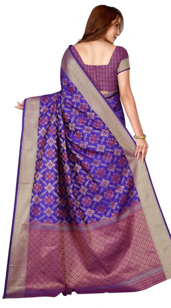 Mayawye Women's Kanjivaram Silk Saree with Blouse (Blue, 5-6 Mtrs)
