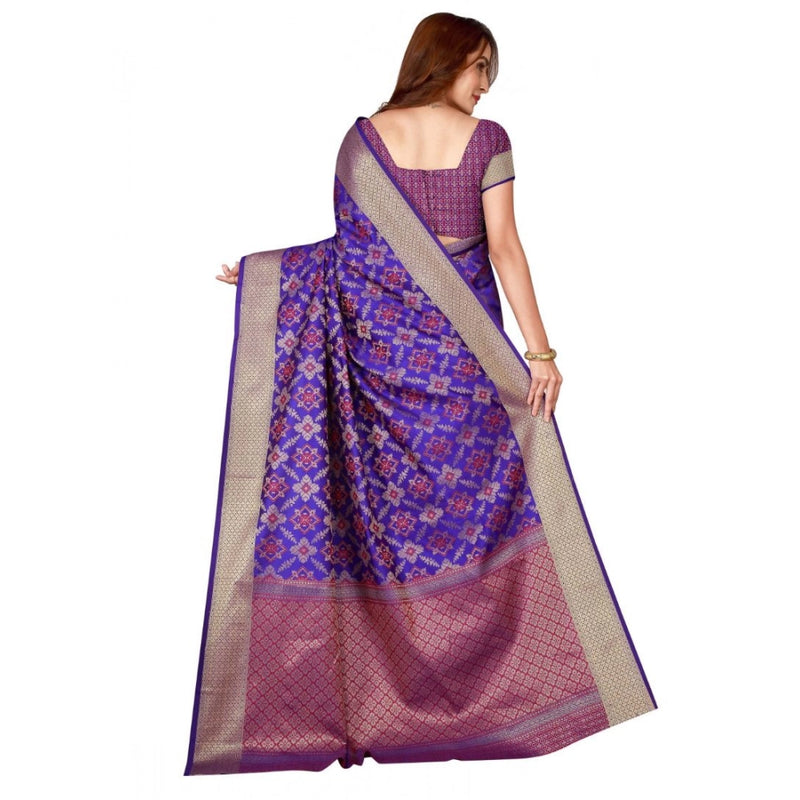 Mayawye Women's Kanjivaram Silk Saree with Blouse (Blue, 5-6 Mtrs)