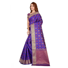 Mayawye Women's Kanjivaram Silk Saree with Blouse (Blue, 5-6 Mtrs)