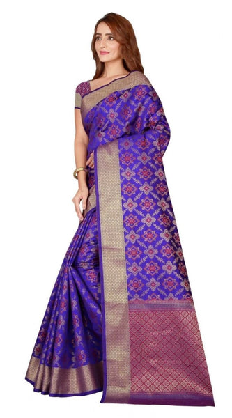 Mayawye Women's Kanjivaram Silk Saree with Blouse (Blue, 5-6 Mtrs)