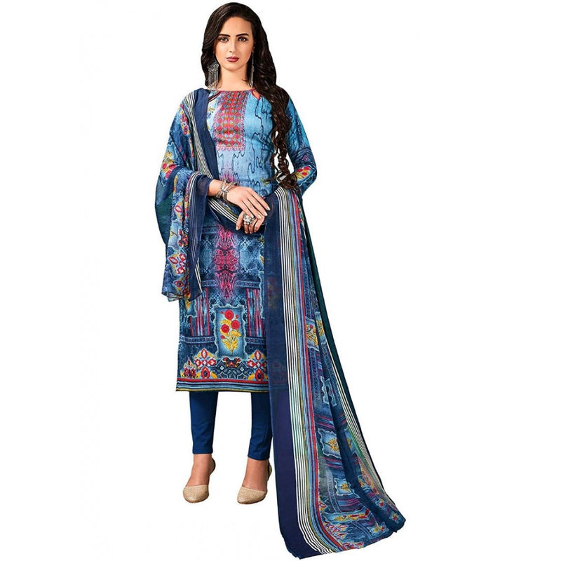 Mayawye Women's Cotton Unstitched Salwar-Suit Material With Dupatta (Blue, 2.5 Mtr)