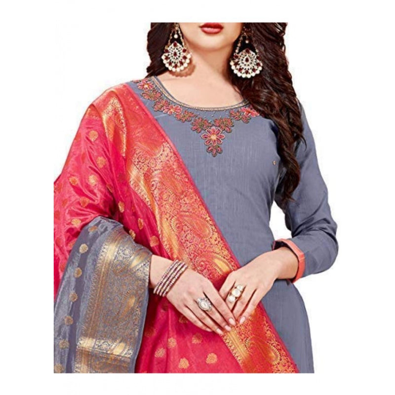 Mayawye Women's Slub Cotton Unstitched Salwar-Suit Material With Dupatta (Grey, 2 Mtr)