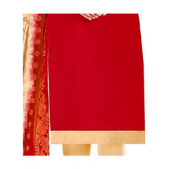 Mayawye Women's Slub Cotton Unstitched Salwar-Suit Material With Dupatta (Red, 2 Mtr)