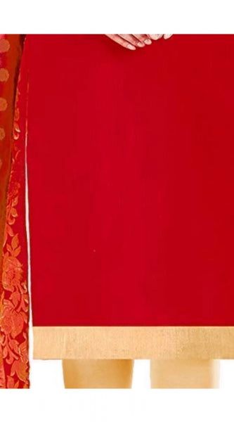 Mayawye Women's Slub Cotton Unstitched Salwar-Suit Material With Dupatta (Red, 2 Mtr)