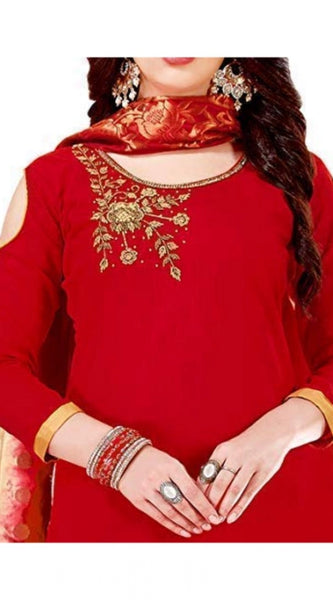 Mayawye Women's Slub Cotton Unstitched Salwar-Suit Material With Dupatta (Red, 2 Mtr)