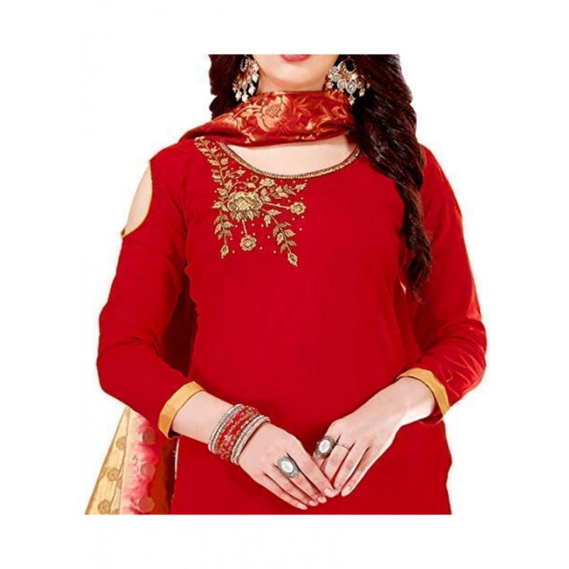 Mayawye Women's Slub Cotton Unstitched Salwar-Suit Material With Dupatta (Red, 2 Mtr)