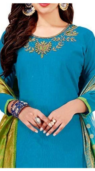 Mayawye Women's Slub Cotton Unstitched Salwar-Suit Material With Dupatta (Sky Blue, 2 Mtr)
