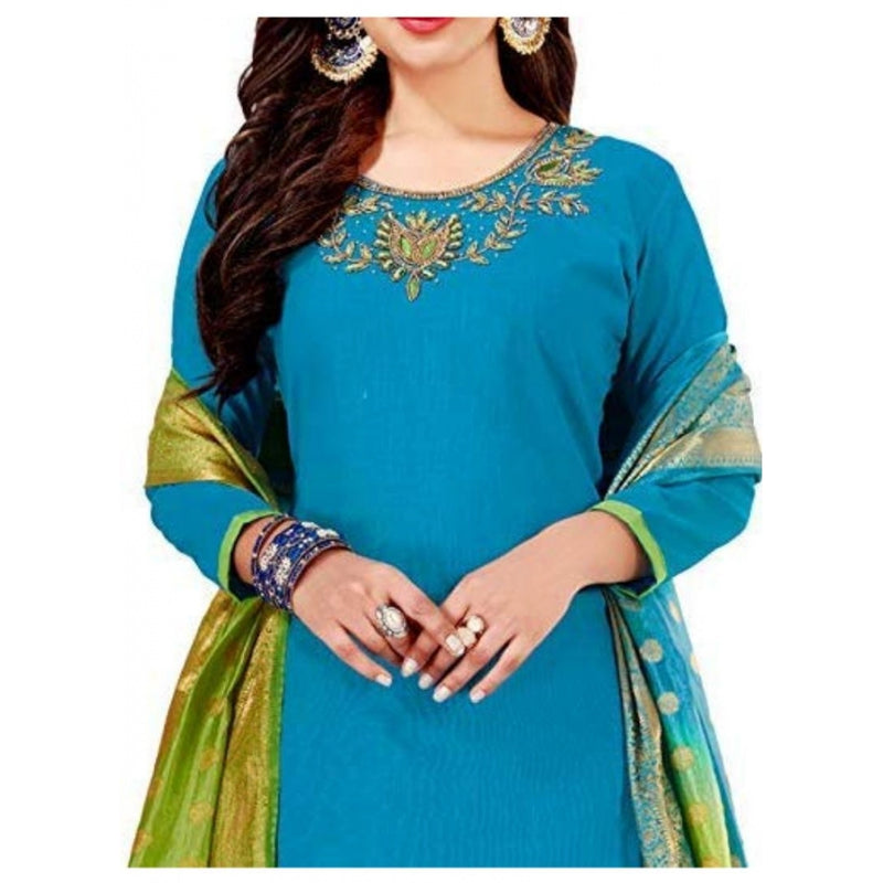 Mayawye Women's Slub Cotton Unstitched Salwar-Suit Material With Dupatta (Sky Blue, 2 Mtr)