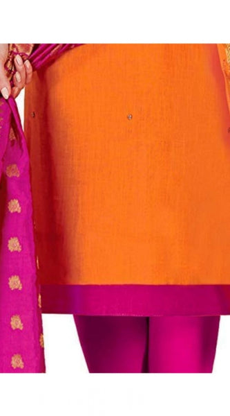 Mayawye Women's Slub Cotton Unstitched Salwar-Suit Material With Dupatta (Orange, 2 Mtr)