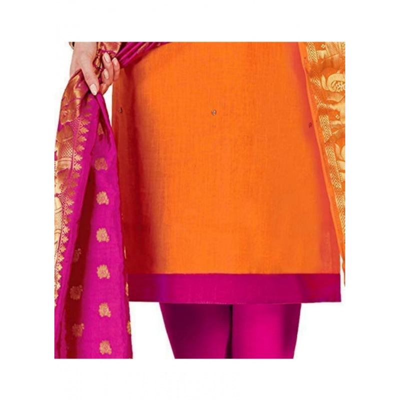 Mayawye Women's Slub Cotton Unstitched Salwar-Suit Material With Dupatta (Orange, 2 Mtr)