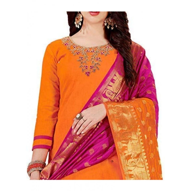 Mayawye Women's Slub Cotton Unstitched Salwar-Suit Material With Dupatta (Orange, 2 Mtr)