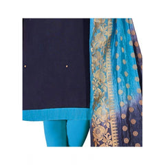 Mayawye Women's Slub Cotton Unstitched Salwar-Suit Material With Dupatta (Navy Blue, 2 Mtr)