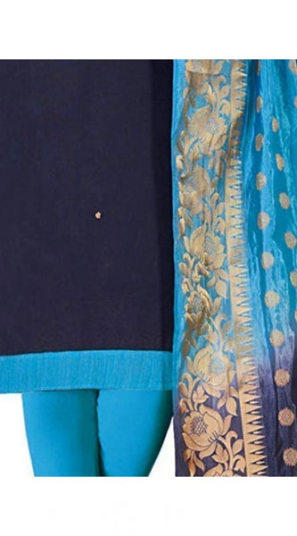 Mayawye Women's Slub Cotton Unstitched Salwar-Suit Material With Dupatta (Navy Blue, 2 Mtr)