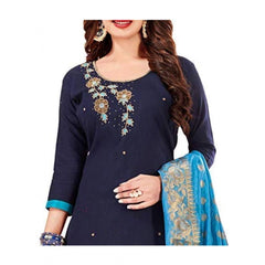 Mayawye Women's Slub Cotton Unstitched Salwar-Suit Material With Dupatta (Navy Blue, 2 Mtr)