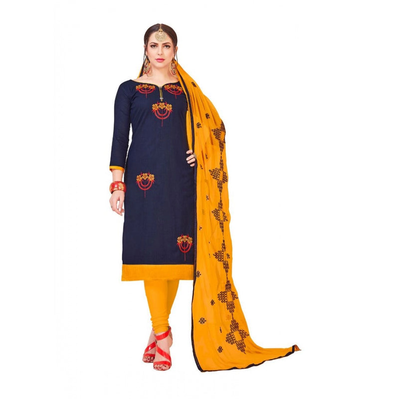 Mayawye Women's Slub Cotton Unstitched Salwar-Suit Material With Dupatta (Navy Blue, 2 Mtr)