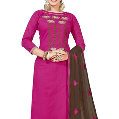 Mayawye Women's Slub Cotton Unstitched Salwar-Suit Material With Dupatta (Pink, 2 Mtr)