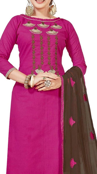 Mayawye Women's Slub Cotton Unstitched Salwar-Suit Material With Dupatta (Pink, 2 Mtr)