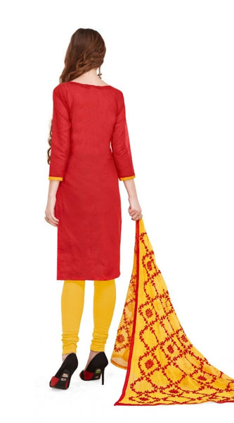 Mayawye Women's Banarasi Jacquard Unstitched Salwar-Suit Material With Dupatta (Red, 2 Mtr)